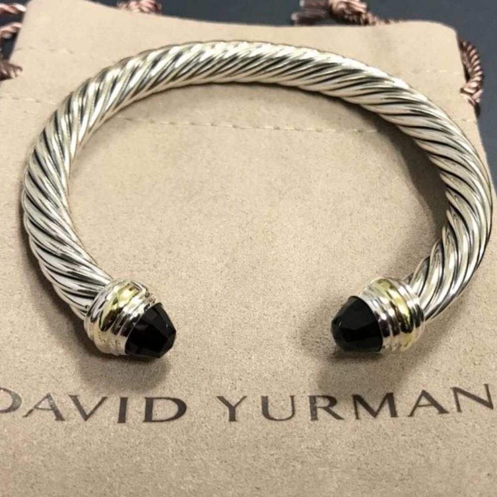 DY Sterling Silver Cable 7 mm Bracelet Black Onyx
